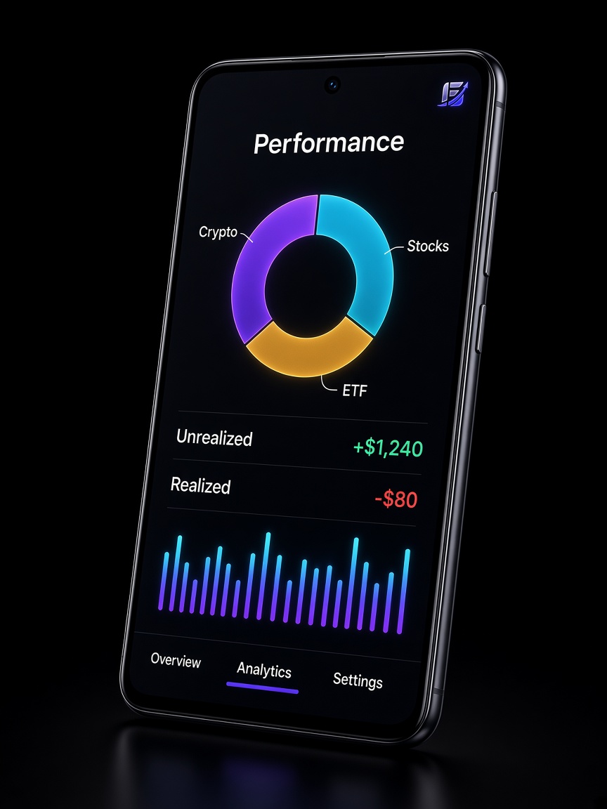Performance view with allocation chart and P&L