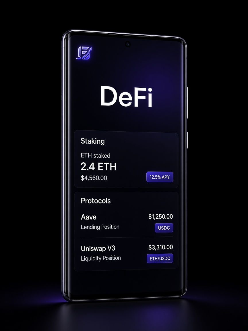 DeFi screen listing staking and protocol positions