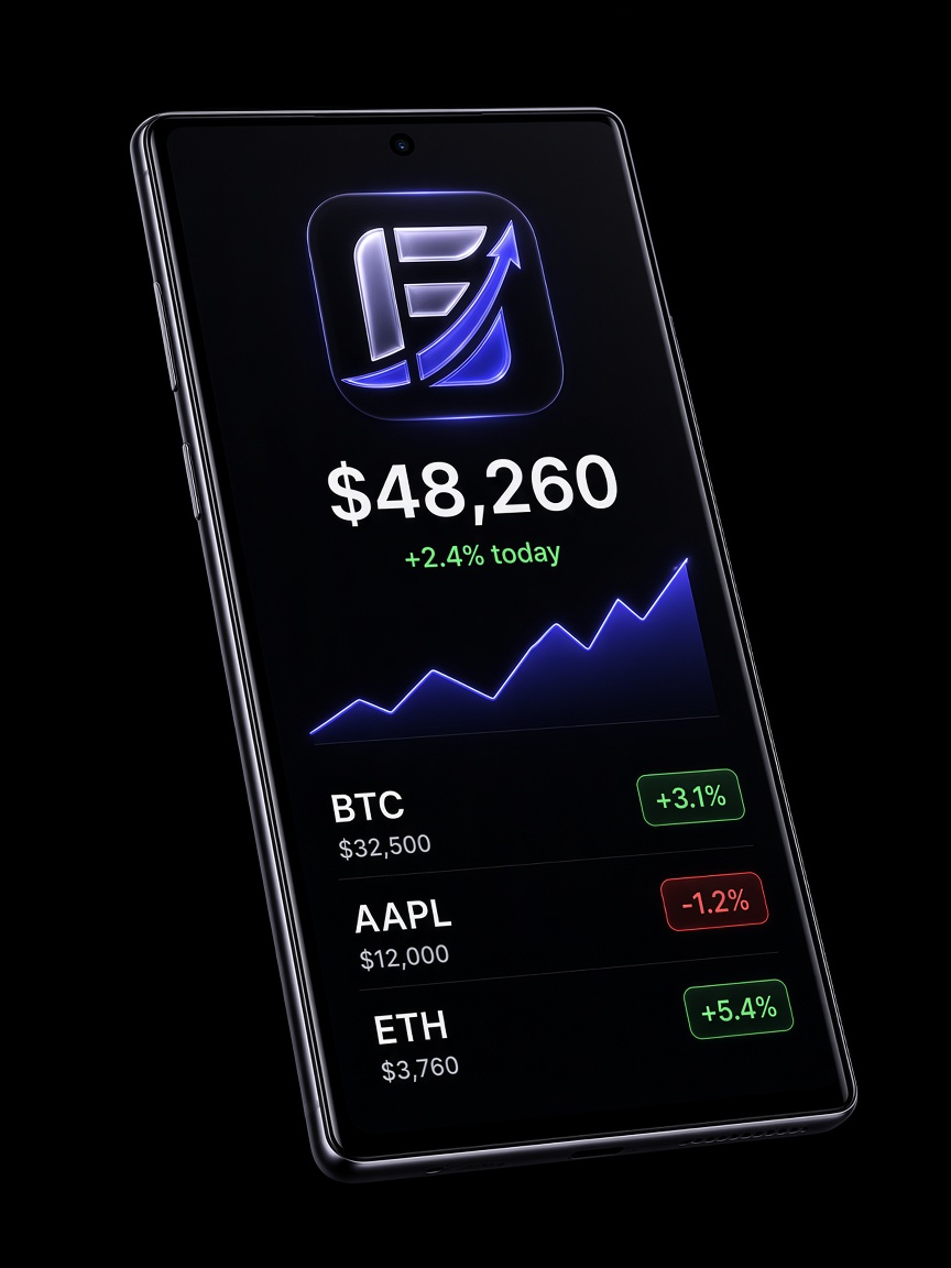 FolioSpan home screen with portfolio total and holdings